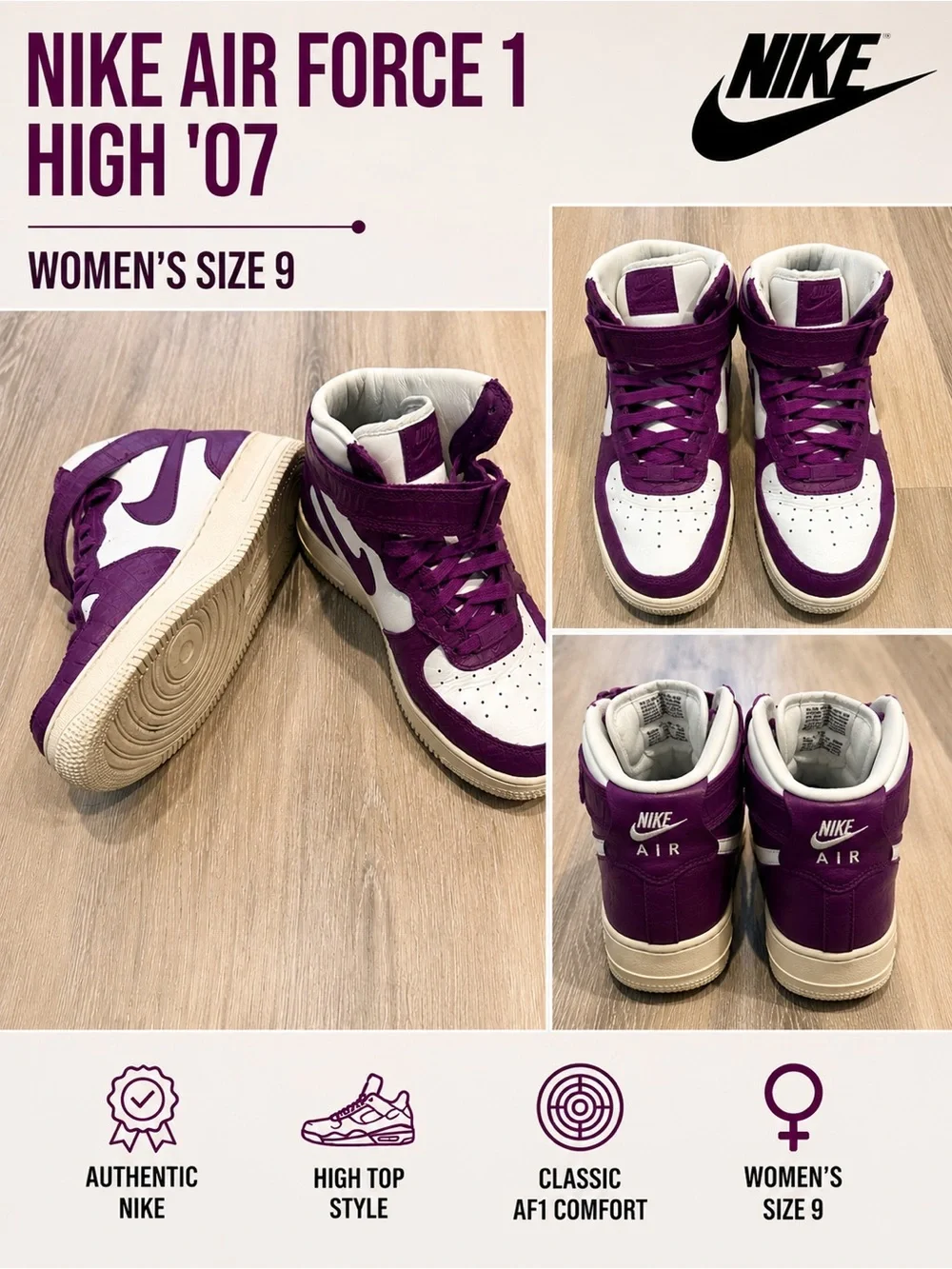 Nike Air Force 1 High Top Sneakers in Purple and White - Picture 1 of 2